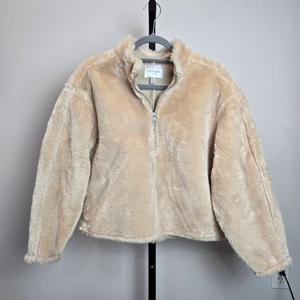 Jason Wu Faux Suede Leather Fur Quarter Zip Jacket Heavy‎ Preppy Street Y2K XS